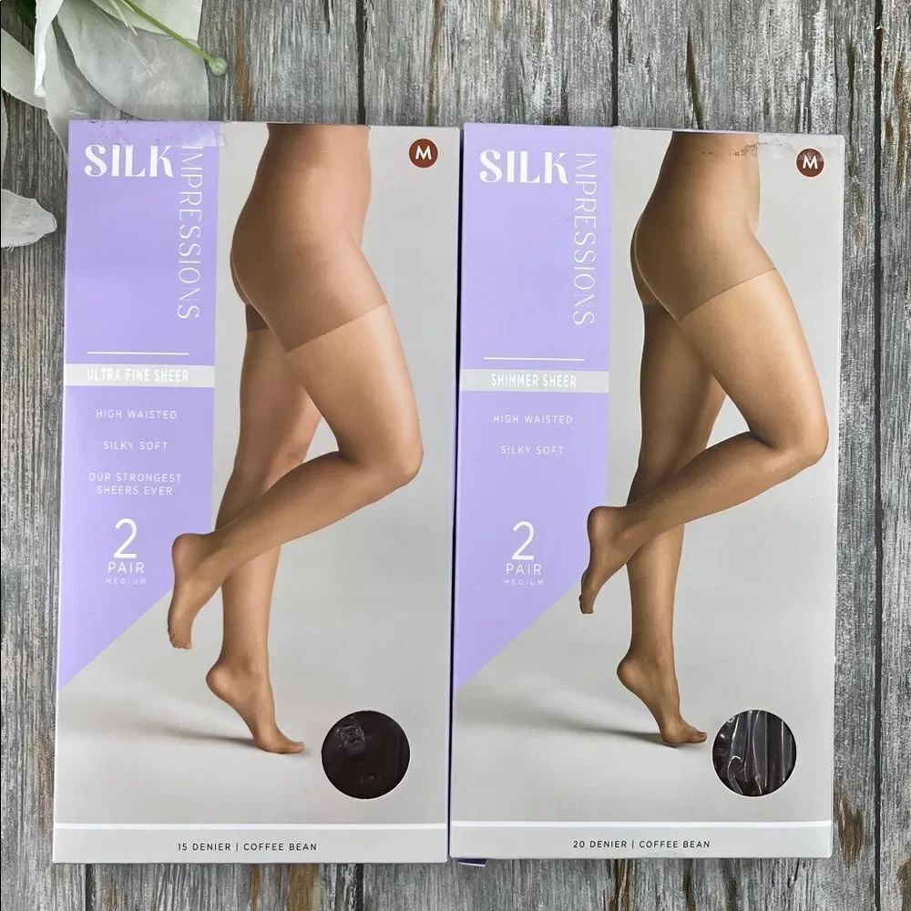 Silk Impressions Shimmer Sheer Pantyhose Stockings 20 Denier Sheer 2, 2-Packs M